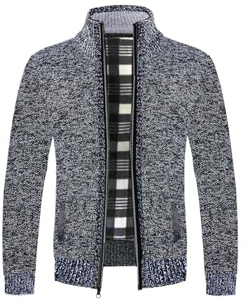 NOROZE Mens Cardigans | Plain Knit Cardigan Full Zip Up Sweater | Stand-Up Collar with 2 Side Pockets Long Sleeve Cardigan | Winter Coat Knitted Jumper | Plain Casual Knitwear Outerwear Charcoal