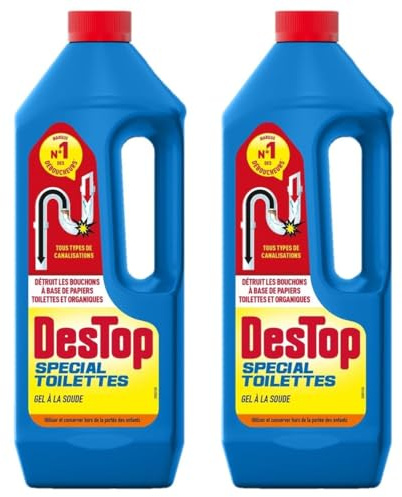 DESTOP Gel Déboucheur spécial toilettes - détruit les bouchons des WC - avec javel - Lot de 2 x 1L