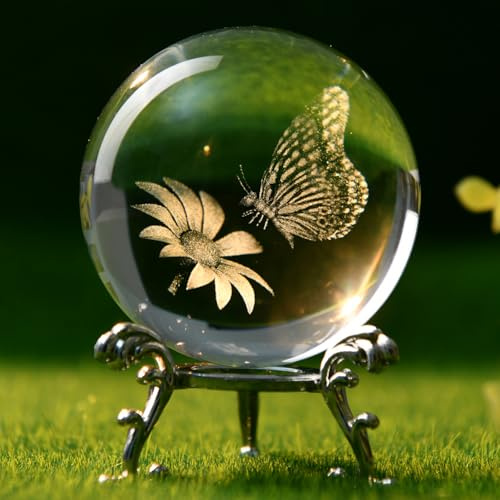 WEINUO 3D Butterfly Gifts for Women 2.4 Butterfly Crystal Ball Birthday Gift for Mum Parperweight Glass Sphere Decoration for Home