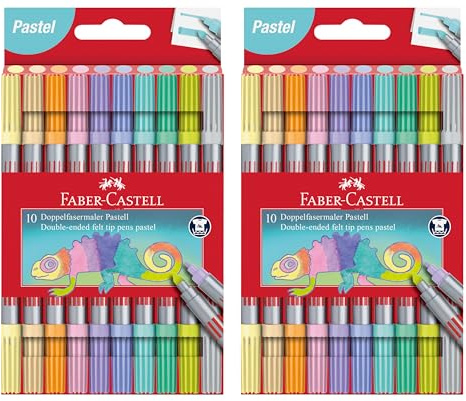 Faber-Castell 151112 - Filzstifte Set Pastell, 10 Doppelfasermaler für Kinder und Erwachsene (Packung mit 2)