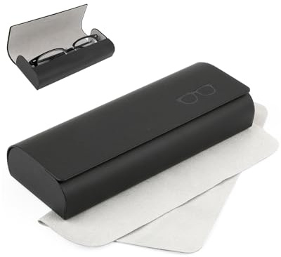 Brillenetui Hardcase Groß, Sonnenbrillen Etui, Brillenetui Sonnenbrille Leicht Aus PU-Leder, Tragbar Sonnenbrillen Etui Mit Brillenputztuch, Klassische Schutzhülle Reise, Glasses Case für Damen Herren