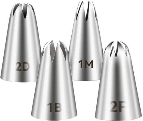 4pcs 1M 2D 2F 1B Cake Piping Tips, Cake Decorating Supplies Piping Tips, Piping Nozzles Decorating Tips, Baking Tools for Buttercream, Icing, Birthday Cake, Cupcake, DIY Art