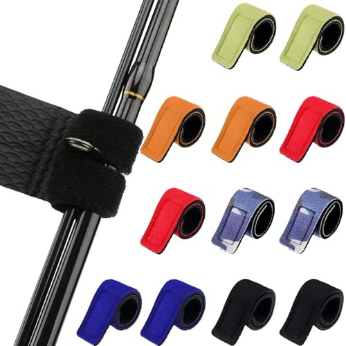 12 Stück Angelruten Gurte,Angelzubehör,Rutenschutz, 6 Farben Angelrutenriemen,Elastische Rutenbänder,Angelrutenriemen Klettband Gurt,Für Wird Zum Binden Von Angelruten Feste Angelruten Gear Strap