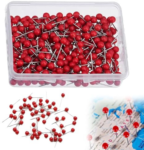 Pinnadeln Rot,Rot Pinnadeln,200 Stück Pinnwand Nadeln,Pinnwandnadeln,Reißnägel,Stecknadeln,Mit Transparente Box,Pinnnadeln Pushpins, Bulletin Board - 67 * 52 * 16mm,Pins Für Markieren,
