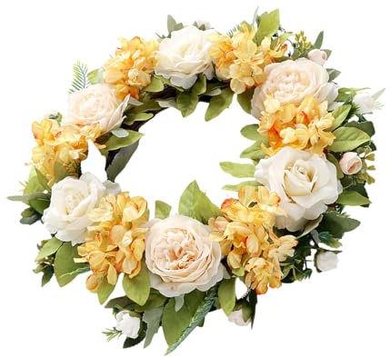 Eleganter Rosen- und Blattkranz für Türdekoration, realistische Seidenblume für den Innen- und Außenbereich, täglicher legerer Gebrauch