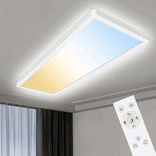 24W LED Deckenleuchte Dimmbar, 2700K-6500K Deckenlampe mit Fernbedienung | 60x20x2,7 cm Ultra-Flaches LED Panel, IP54, Deckenleuchte für Wohnzimmer Schlafzimmer Badezimmer Büro Küche, Weiß