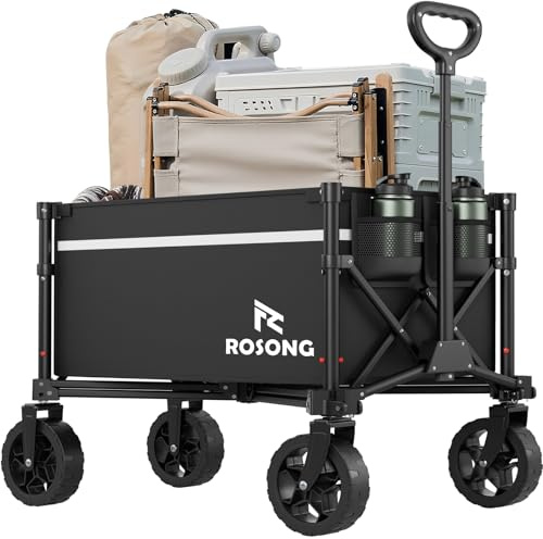 ROSONG Chariot Pliable avec 4 Roues – Chariot de Course Utilitaire et Robuste pour Jardin, Transport, Course, Camping – Brouettes (Noir, 70L)