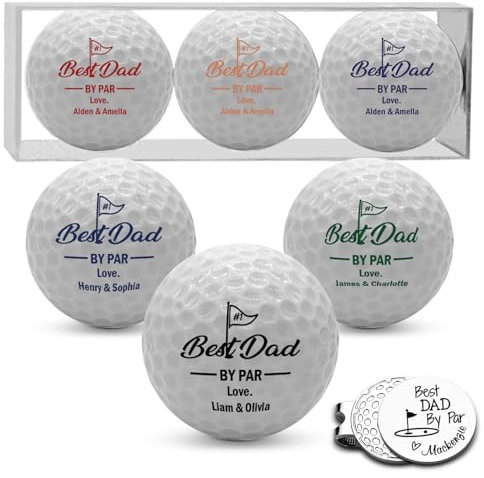 UIDMEN Personalisierte Golfgeschenke für Papa, Witzige Golfbälle, Geburtstagsgeschenk für Vater von Tochter/Sohn, Golfaccessoires für Männer, Bester Papa durch Par Golfball mit Namen