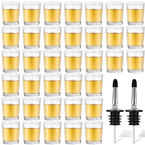 LDHHYH Shot Glasses Set of 36, 25ml Clear Shot Glasses with Heavy Base, Mini Shot Glass Small Glass Bulk with Speed Pourers for Spirits, Cocktail, Whisky, Liquor, Espresso, Bar, Party