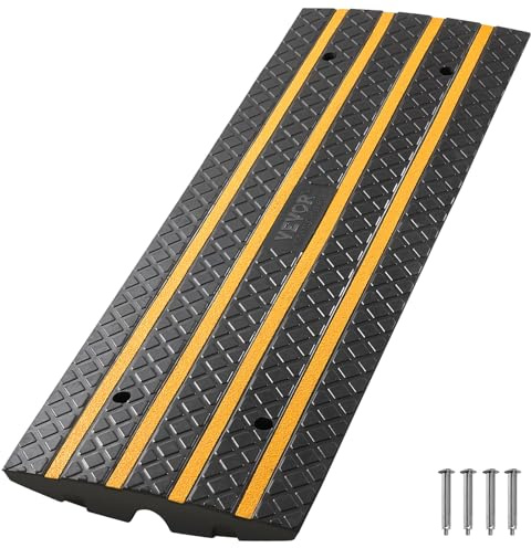 VEVOR Rampe de Trottoir, 65 mm, Rampe de Seuil d'Accès en Caoutchouc Antidérapante, Capacité de Charge 15 tonnes, avec Bandes Réfléchissantes Jaunes, pour Passage Quai de Chargement, Entrepôt, Garage