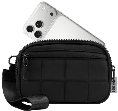 Dadanism Wristlet Wallets for Women, RFID Blocking Wristlet Phone Wallet, Quilted Credit Card Holder with Detachable Wrist Strap & 3 Zipper Pockets, Card Organizer Bag for Travel, Black