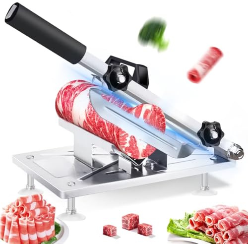 Manual Meat Slicer Frozen Meat Cutter Upgraded Stainless Steel Meat Cleavers Beef Mutton Roll Slicing Machine Vegetable Meat Slicer for Home Cooking Hotpot Shabu wg