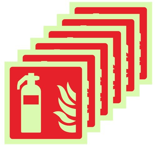 ZAKTUS 6 placas adhesivas para extintores, pegatinas luminiscentes para extintores, señales para extintores, pictogramas para extintores para el hogar, la oficina o el hospital