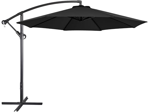Yaheetech Cantilever Parasol Umbrella 3m Outdoor Sun Shade Banana Hanging Umbrella Parasol Beach Canopy with Crank Handle & Cross Base & Ribs Black