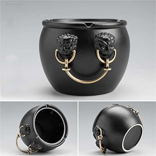 Mini Poubelle créative en céramique avec couvercle/céramique/h-10,5 cm et décoration rétro(Black)