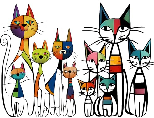 Cosiesnest 2-Pack Colorful Metal Wall Art Cat Wall Art, Decorative Iron Wall Ornaments for Living Room Bedroom, Outdoor Garden Fence Decorations, Cat Lover Gifts
