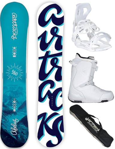 Airtracks Damen Snowboard-Set Freestyle Freeride Orbelus Lady Camber 145 + Snowboard Bindung Master W + Snowboardboots Strong ATOP W 37 + Sb Bag