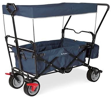 Pinolino Chariot Pliable 'Paxi DLX Comfort' avec Frein, Bleu Marine; Toit Solaire, Sacoche arrière et Housse de Protection pour Le Transport Inclus, plié en Quelques gestes, capacité de Charge 70 kg