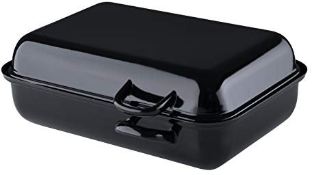 Riess, 0103-022, Doppelbräter compact, CLASSIC - SCHWARZEMAILLE, Maße 37 x 26 cm, Höhe 13.3 cm, Inhalt 5 Liter, Emaille, schwarz, mit Deckel, Ofenpfanne, Induktion