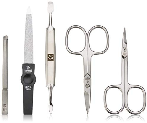 Pfeilring RH, Manicure-Etui, Nappaleder, braun, 5-teilig, Inox-Füllung, in Schachtel