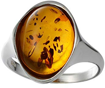 HolidayGiftShops Anillo Abigail de Plata esterlina y Miel de ámbar báltico. Tamaño: 9.5