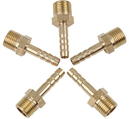 X AUTOHAUX 5Stk Schlauchtülle 1/8 Zoll NPT Messing Schlauchverbinder | Gold, Gesamtgröße 11x10x29mm, Innendurchmesser 4.5mm, Für Luft, Wasser, Öl, Kraftstoff, Motorrad, Auto, LKW