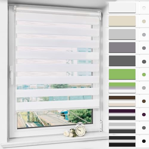 Magiea Doppelrollo Klemmfix ohne Bohren & mit Bohren, Weiß B50 x H120 cm Stoffbreite 46 cm, Klemmrollo lichtdurchlässig und Blickdicht, Fensterrollo Sonnenschutzrollo für Fenster