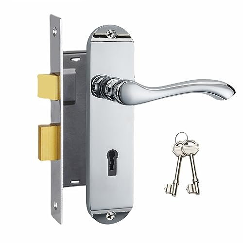HENYIN Polished Chrome Bedroom Door Lock Set, Entry Door Lock Set with Key, Backset 45MM(Z01-ET-45)