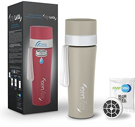Laica MyLaica Bouteille personnelle de sport, 0,5 L, acier inoxydable, filtrant, gris