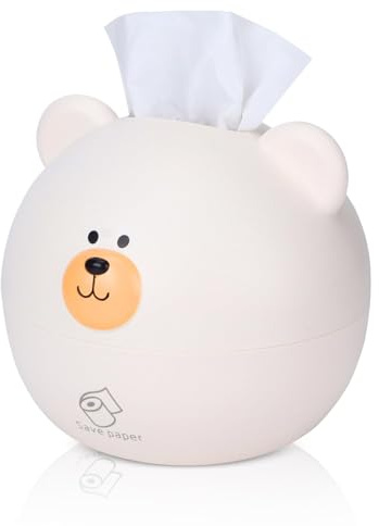Agatige Copri Scatola di fazzoletti, Supporto per Dispenser di fazzoletti per Il Viso con Orso dei Cartoni Animati per la casa, Camera dei Bambini, Soggiorno, Ufficio, Decorazione(Bianca)