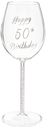 Bicchiere da vino Maturi Happy 50th Birthday con stelo in argento e diamante - 400 ml