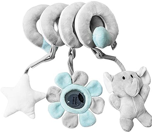 RAILONCH Aktivität-Spirale Kette, Tier/Stoff-Spirale zum Greifen und Fühlen für Bett, Kinderwagen, Laufgitter anpassbar, Für Babys und Kleinkinder ab 0+ Monate (Grauer Elefant)