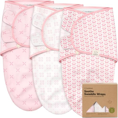 KeaBabies 3-Pack Bio Swaddle Schlafsack Baby - Pucksack Baby 0-3 Monate für Neugeborene, Weich und Gemütlich Pucktuch Säuglinge fur Mädchen, Jungen, Babyschlafsack Neugeborene, Atmungsaktiv (Blossom)