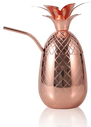 MUGLIO Ananasform Moscow Mule Becher Cocktail Kupfer 473 ml Kaffee Milch Tasse Trinkgeschirr mit Deckel Strohhalm Bar Zubehör