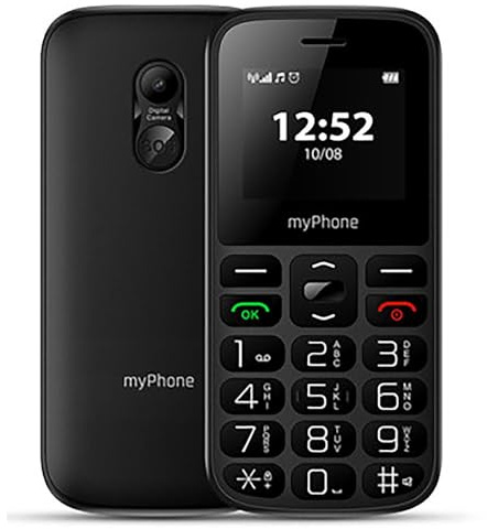 MP myPhone Halo A, teléfono Clave para Personas Mayores, teléfono para los Abuelos, cámara, Pantalla en Color de 1,77, batería 800 mAh, Llaves Grandes, Botón SOS, antorcha, Radio, Doble SIM, Negro