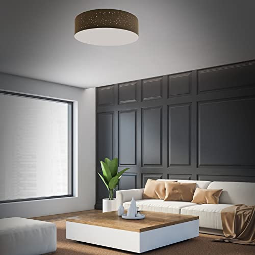 Trango 3138L LED Deckenleuchte mit 50cm Ø Sternenhimmel Stoffschirm in *BRAUN* rund inkl. 3x E27 LED Leuchtmittel 3000K warmweiß Wohnzimmer Schlafzimmer Flur Gästezimmer Bürolampe Stoffdeckenleuchte