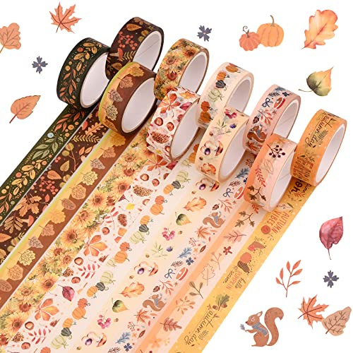 10 Rollen Washi Tape Set Thanksgiving Dekorative Masking Tape Sonnenblume Kürbis Ahornblatt Abdeckband für Thanksgiving Weihnachten Kunst Handwerk Tape DIY Scrapbooking Geschenkverpackung Dekorationen