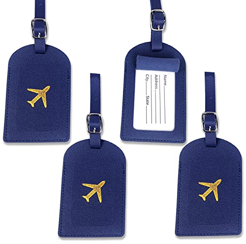 4 Piezas Etiquetas de Equipaje Etiquetas para Maleta de Piel Sintética,con Etiqueta Transparente para Direccionesbolsa de Viaje(Azul)