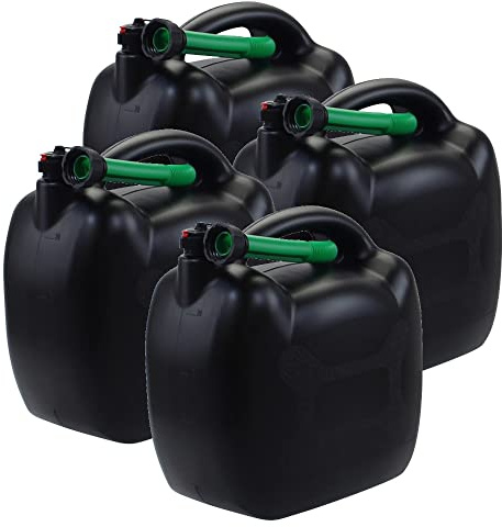 Citomerx 4x Benzinkanister 20L schwarz Kunststoff, UN-Zulassung | Mit Einfüllschlauch grün