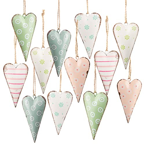 12 Herzanhänger 8 cm Metall – Geburtstag Hochzeit Liebe | Frühling Sommer Herbst Deko für stilvolle Wohnräume Tischdeko Fensterdeko