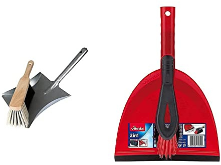 TOOLLAND - DT94001 Kehrset, Metall Schaufel und Handfeger 176522 & Vileda Kehrset 2-in-1 mit extra Borsten für Sauberkeit in den Ecken, rot, 1 - Pack