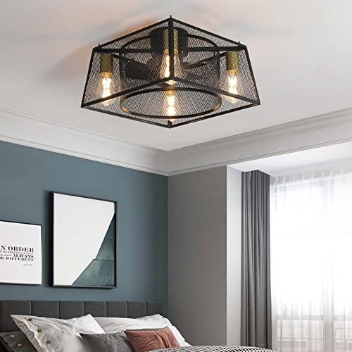 Ventilatori Da Soffitto Silenziosa Con Illuminazione e Telecomando Plafoniera Gabbia in Retrò Fan Ceiling light industrial Vintage Ventilatore da Soffitto con Luce(C45*45 * 30cm E27)