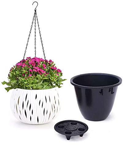 MissFox Blumentopf Hängend, Ø 25cm Blumenampel Außen & Innen, Hängende Blumentöpfe mit Rostfrei Ketten, Hängeblumentöpfe Plastik mit Ablaufloch, Hängetopf für Pflanzen Balkone Wanddekoration