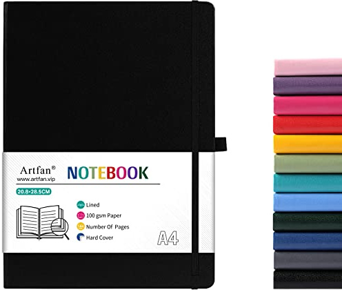 A4 Notebook - Notebook A4 with Premium Paper, Hardcover - BLACK | Faux Leather Classic Writing A4 Notebook Journal, 8.35 X 11.45