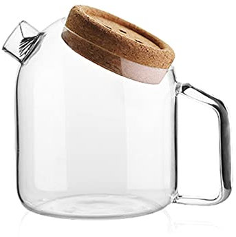 ZHDOKa Dispensador de Bebidas Heladas de Vidrio Duradero con Tapa de Corcho, Cubo de Hielo de Vidrio Refrigerador Jarra de Agua Tetera de Frutas Contenedor de Bebidas de Limonada para el Hogar,(800ml)