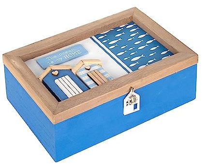 SIGNES GRIMALT Scatola da tè a tema mare e spiaggia, 6 scomparti, lunghezza 24 cm