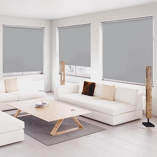 Ansobea Balkonrollo Rollo,Senkrechtmarkise Rollo zum Einhängen,Hellgrau Verdunkelungsrollo Klemmrollo Verdunkelung für Fenster und Türen,Seitenzugrollo,100 x 240 cm