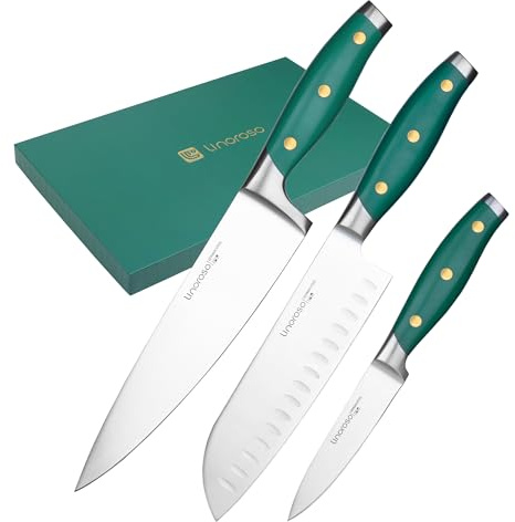 linoroso 3 Pieces Kitchen Knife Set with Premium Gift Box, Sharp German Carbon Stainless Steel Chef Knife Set for Home Kitchen and Restaurant, Cooking Gifts for Women and Men