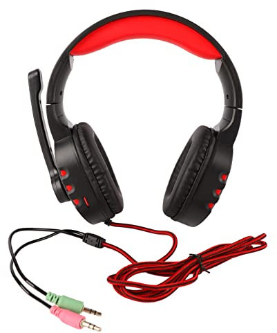 Auriculares Sobre La Oreja Con Micrófono, Auriculares Portátiles Con Cable, Cancelación De Ruido, Diadema Ajustable, Auriculares Para Juegos Sobre La Oreja Con Micrófono Para PC Portátil, Negro Y Rojo