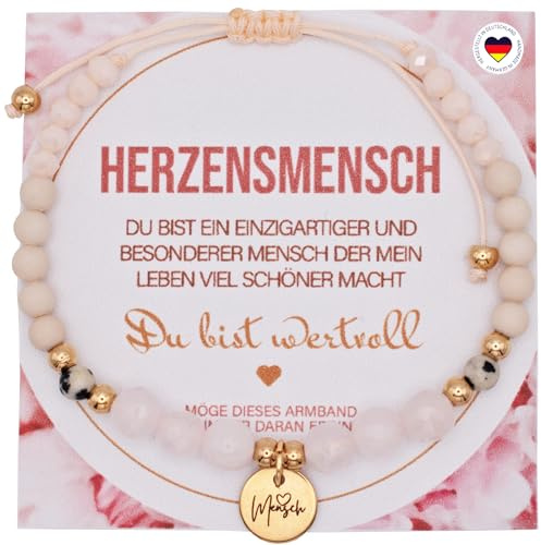 Generisch Echten Rosenquarz Armband Damen – Handgemachtes Edelsteinarmband als Freundschaftsarmband/Perlenarmband Natustein/Geschenk für Frauen, Freundin, Mama
